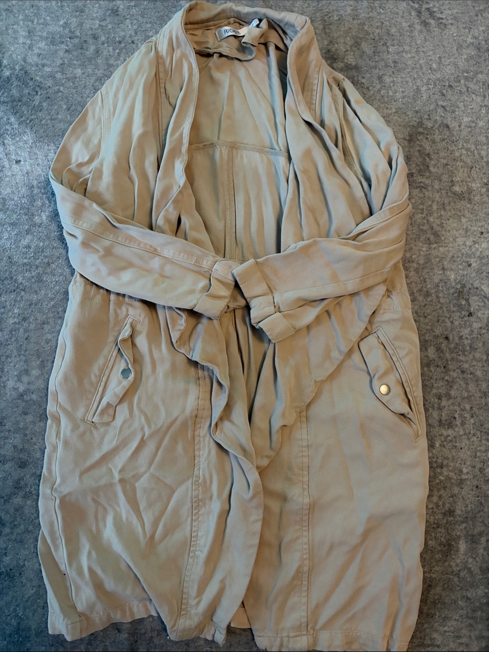 Ricki's Light Beige Draped Open-Front Trench Coat